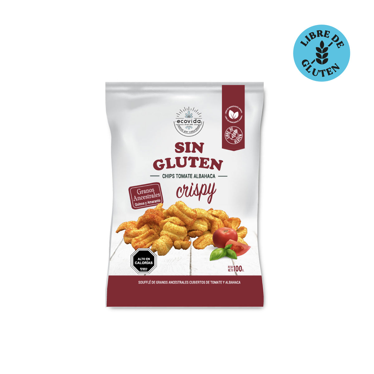 SNACK SIN GLUTEN TOMATE ALBAHACA ECOVIDA 15 UNIDS 100 GRS