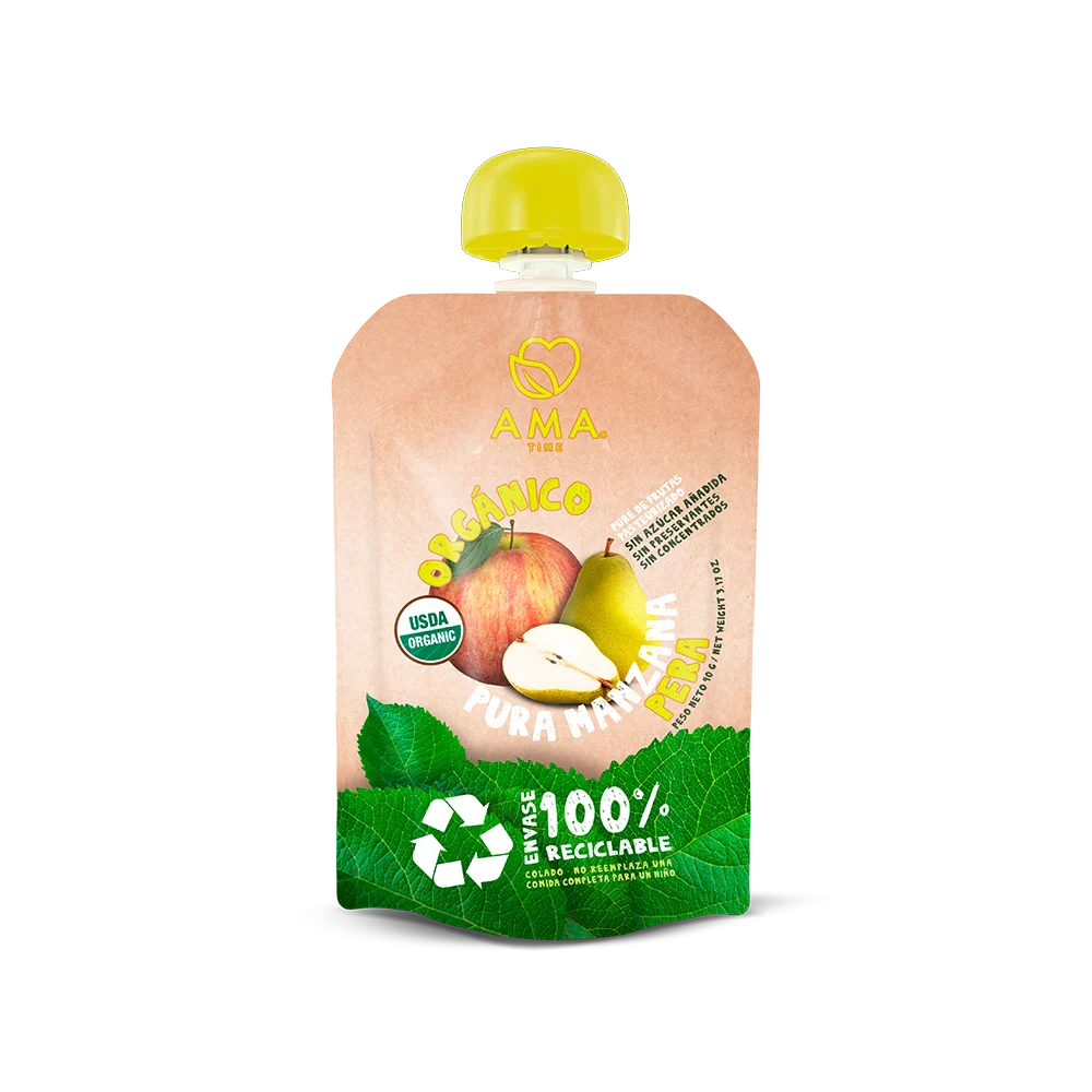 PURÉ AMA MANZANA PERA ORGÁNICO 90 GRS 32 UNIDS