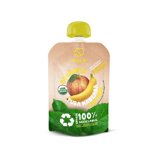 PURÉ AMA MANZANA PLÁTANO ORGÁNICO 90 GRS 32 UNIDS