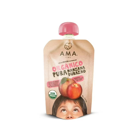 PURÉ AMA MANZANA DURAZNO ORGANICO 90 GRS 32 UNIDS