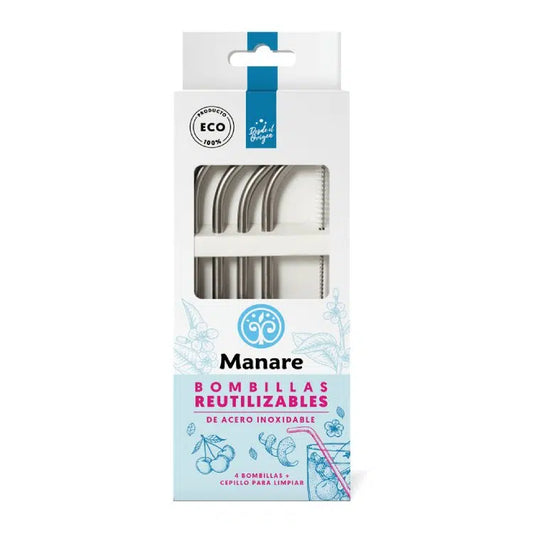 BOMBILLA DE ACERO INOXIDABLE PLATA MANARE  4 UNIDS