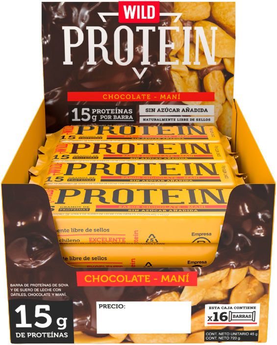 BARRA WILD PROTEIN CHOCOLATE MANÍ 16 UNIDS 45 GRS