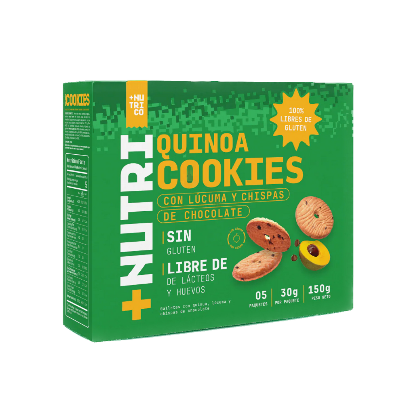 QUINOA COOKIES LÚCUMA CHISPAS CHOCOLATES NUTRICO 5 UNIDS 30 GRS
