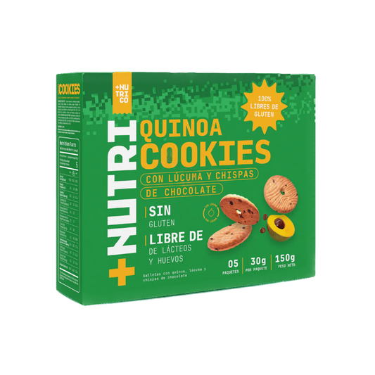 QUINOA COOKIES LÚCUMA CHISPAS CHOCOLATES NUTRICO 5 UNIDS 30 GRS