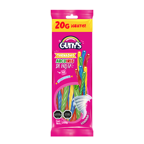 GUNYS TUBO TORNADO ARCOIRIS DE FRUTA 200 GRS 12 UNIDS