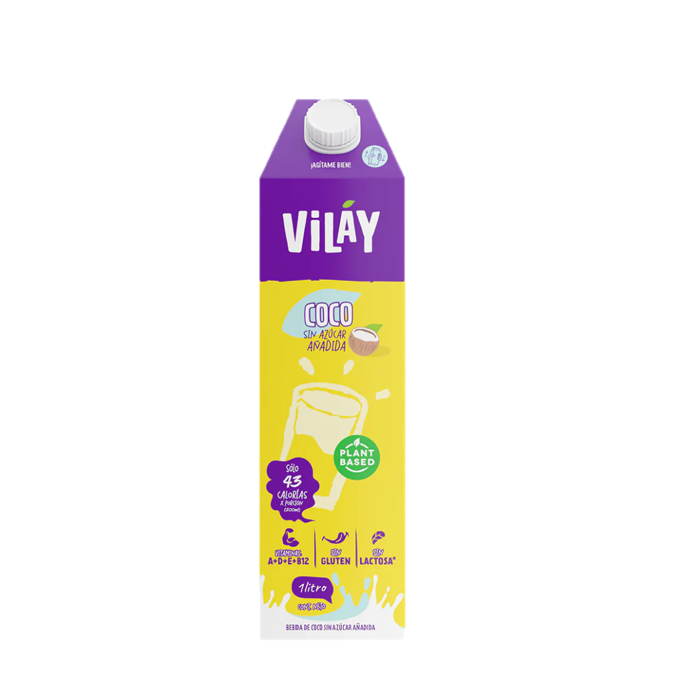 BEBIDA DE COCO ORIGINAL SIN AZÚCAR VILAY 1 LITRO 12 UNIDS