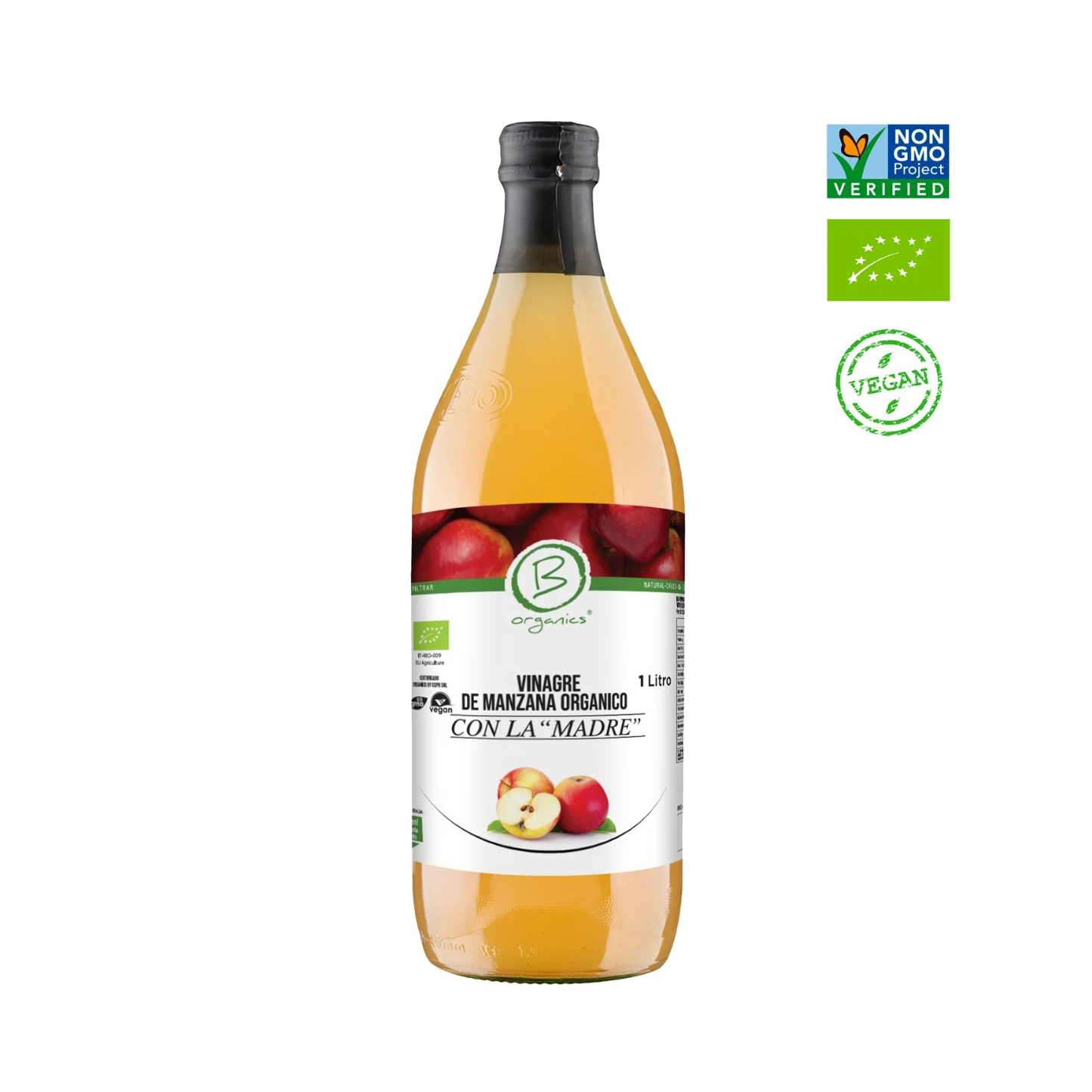 VINAGRE DE MANZANA BE ORGANICS 1 LITRO 12 UNIDS