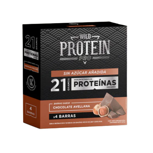 WILD FOODS BARRA PROTEIN PRO CHOCOLATE AVELLANA 4 UNIDS  60 GRS