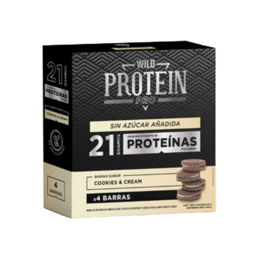 WILD FOODS BARRA PROTEIN PRO COOKIES Y CREAM 4 UNIDS 60 GRS