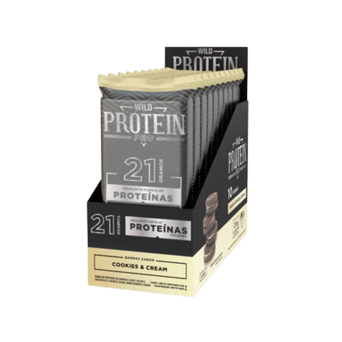WILD FOODS BARRA PROTEIN PRO COOKIES Y CREAM 10 UNIDS  60 GRS