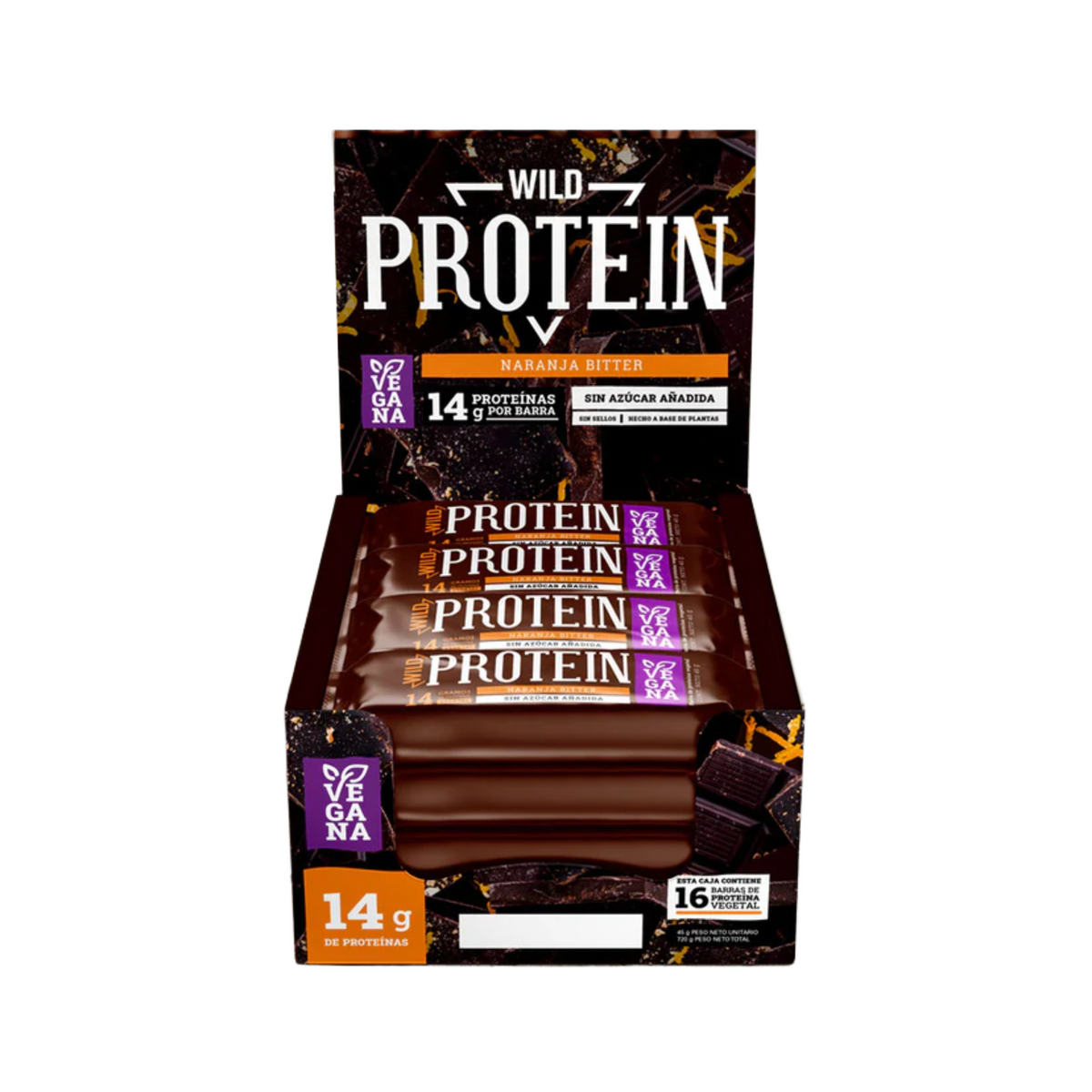 BARRA WILD PROTEIN NARANJA BITTER 16 UNIDS 45 GRS