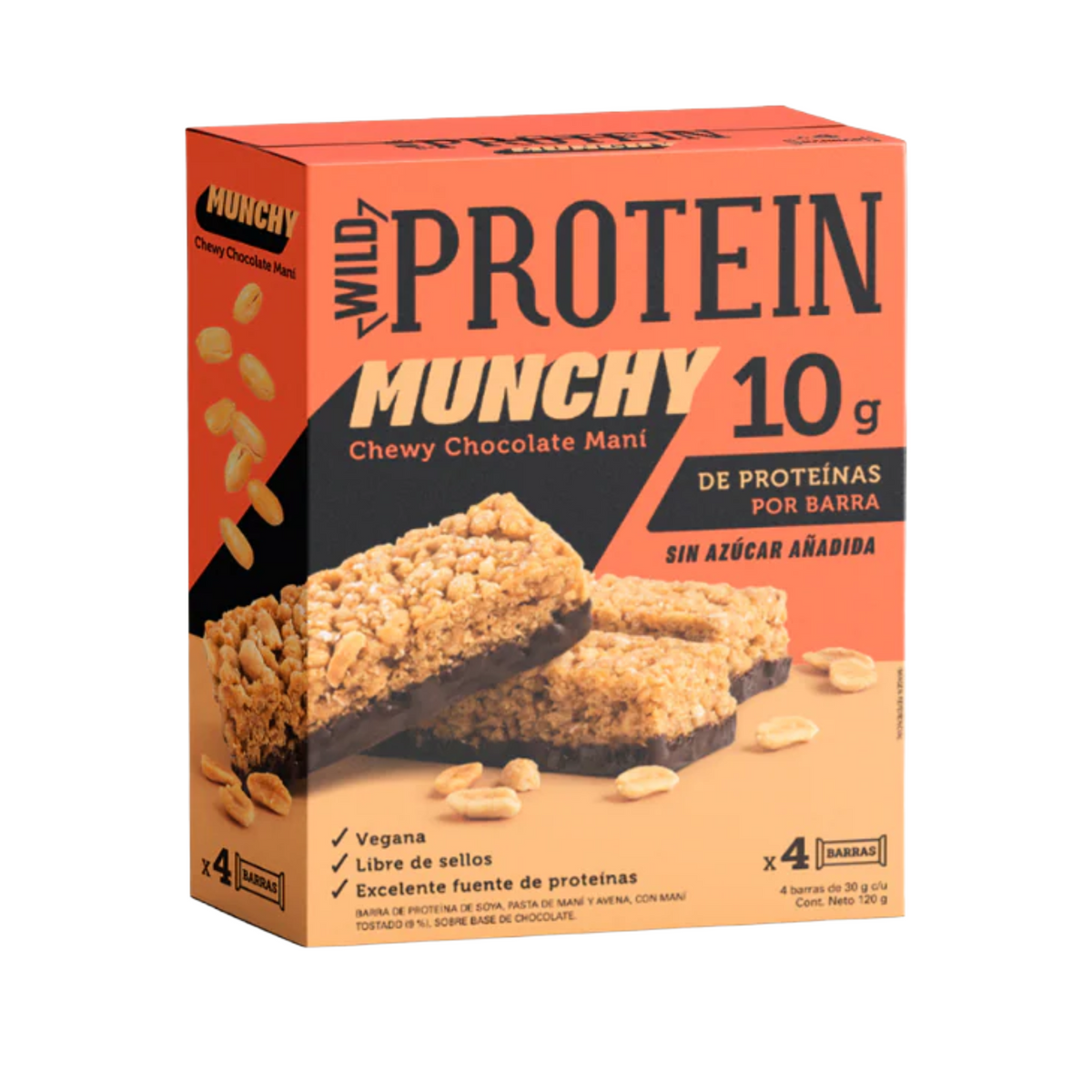 BARRA WILD PROTEIN MUNCHY CHOCOLATE MANÍ 4 UNIDS 30 GRS
