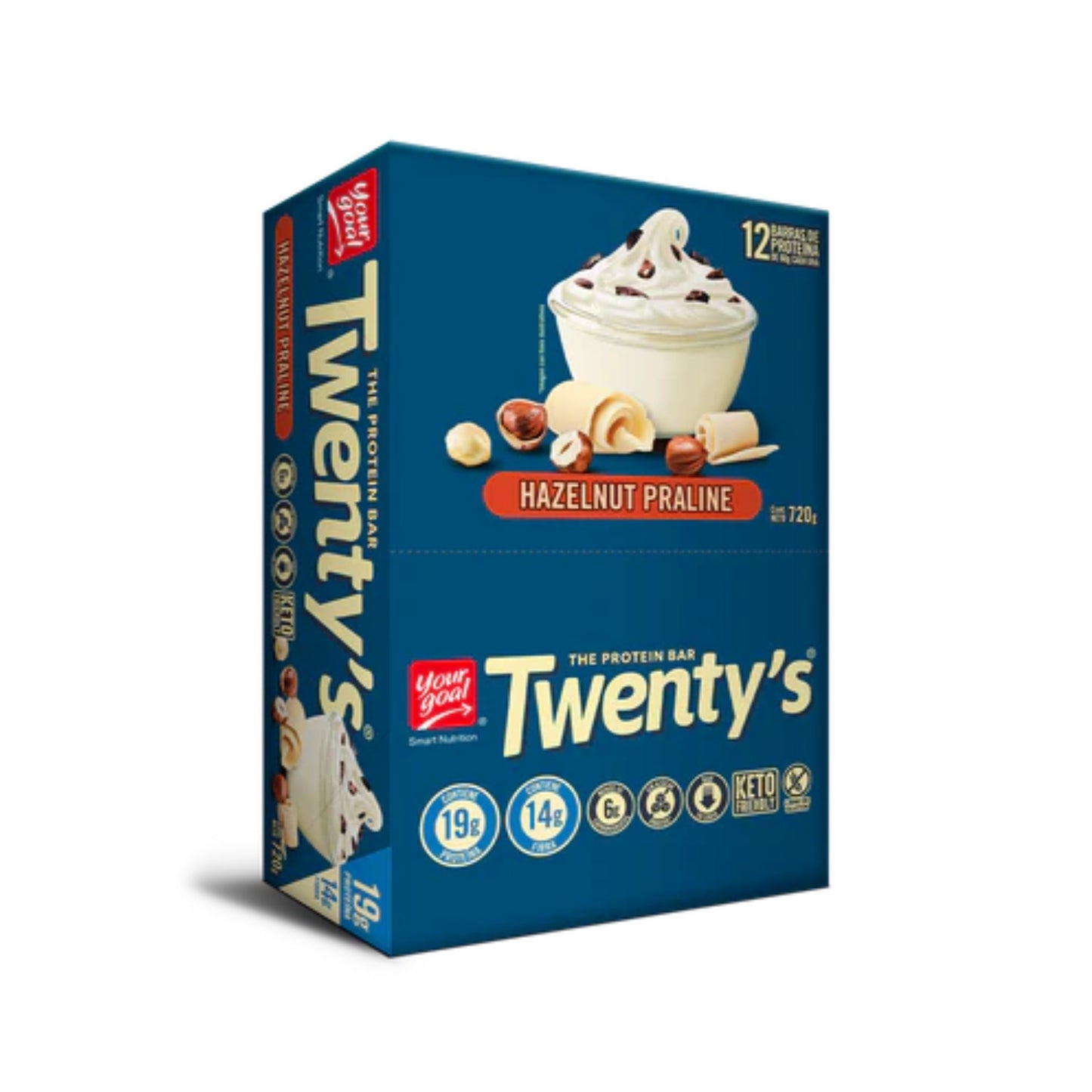 PROTEIN BAR TWENTYS HAZELNUT PRALINE YOURGOAL 60 GRS 12 UNIDS
